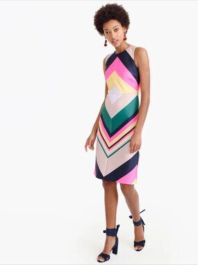 🌈 J.Crew Collection Chevron Colorblock Dress 💖 | Bold Statement Shift Size 6
